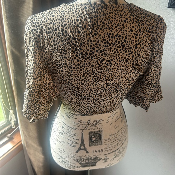 American Eagle Outfitters Cream Wrap Blouse with 3/4 Sleeves - Picture 5 of 8